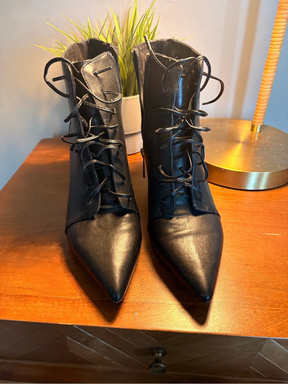Charles David Black Lace-Up Pointed Ankle Booties - Picture 2 of 8
